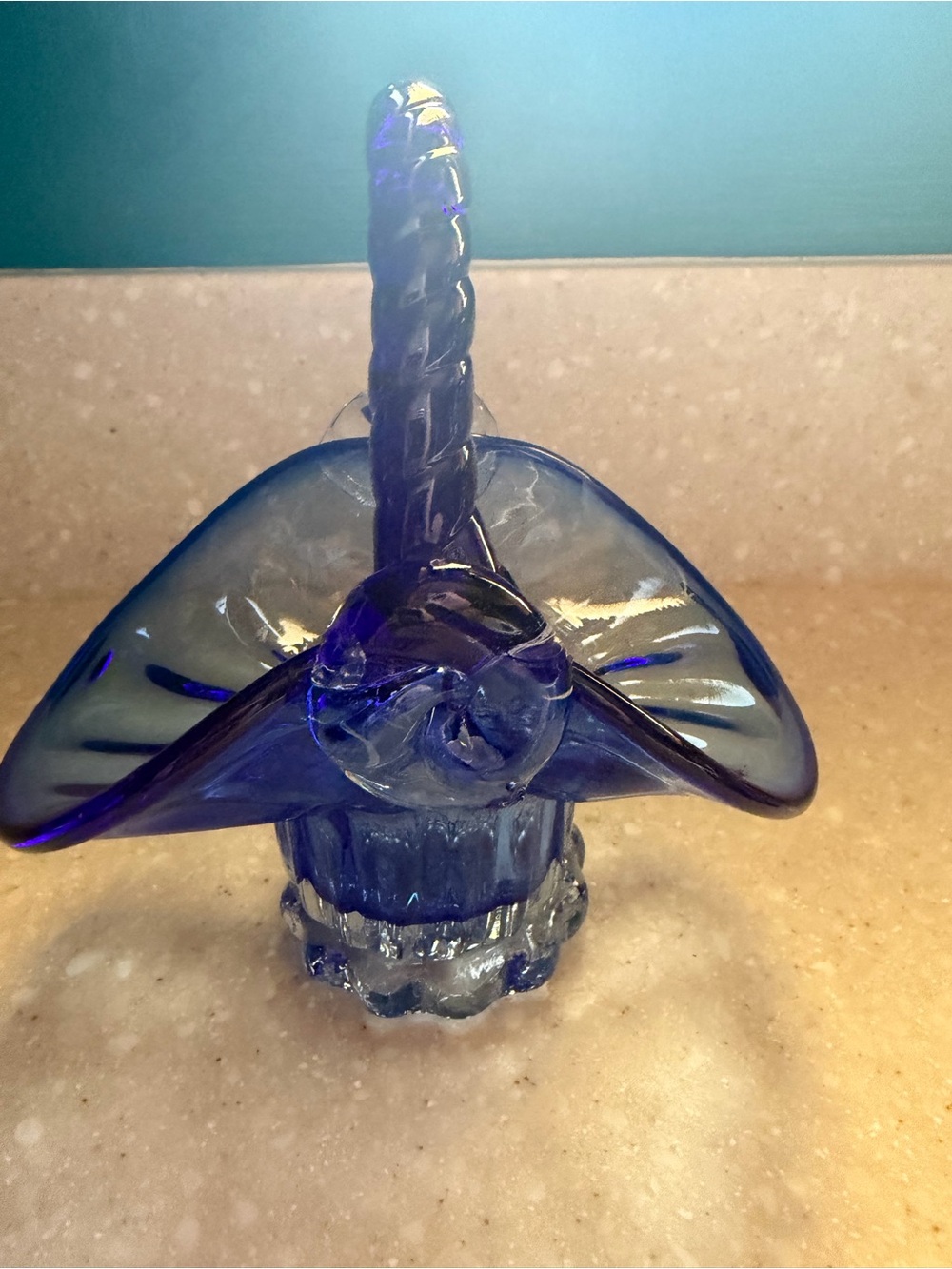Handblown Blue Glass Basket - Decorative Home Art
